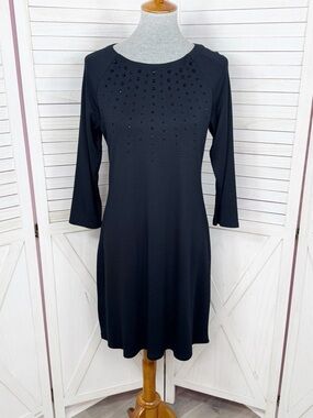 Tommy Bahama Beaded Ponte Knit Draper Shift Dress Black Small Long Sleeve